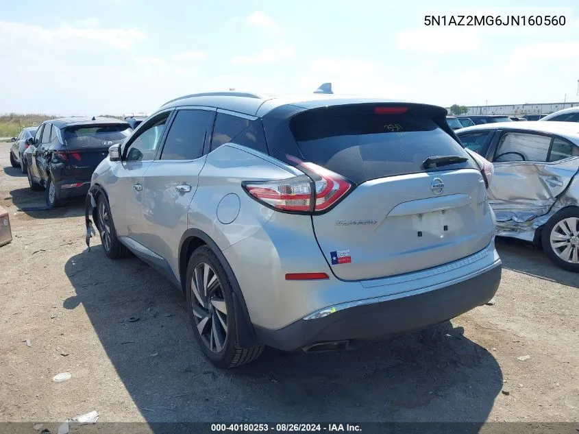 2018 Nissan Murano Platinum VIN: 5N1AZ2MG6JN160560 Lot: 40180253