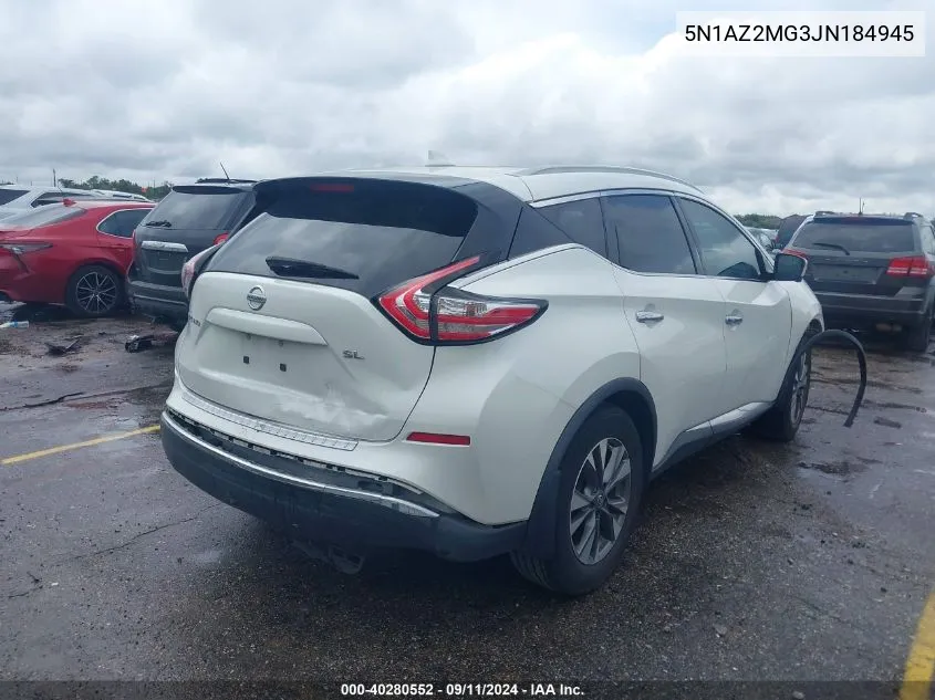 2018 Nissan Murano Sl VIN: 5N1AZ2MG3JN184945 Lot: 40280552