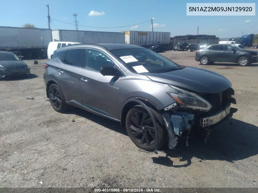 2018 Nissan Murano Sl VIN: 5N1AZ2MG9JN129920 Lot: 40315565