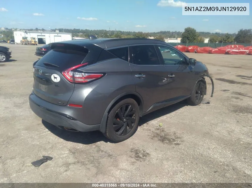 2018 Nissan Murano Sl VIN: 5N1AZ2MG9JN129920 Lot: 40315565