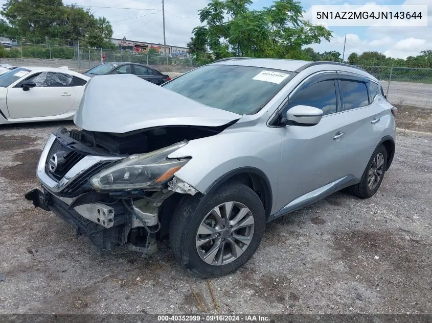 2018 Nissan Murano S/Sl/Sv/Platinum VIN: 5N1AZ2MG4JN143644 Lot: 40352999