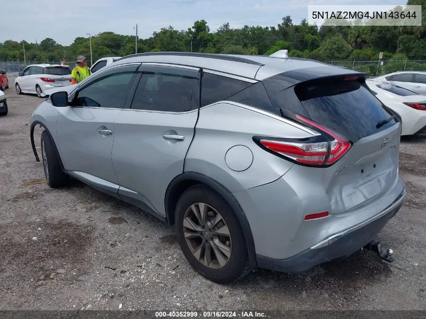 2018 Nissan Murano S/Sl/Sv/Platinum VIN: 5N1AZ2MG4JN143644 Lot: 40352999