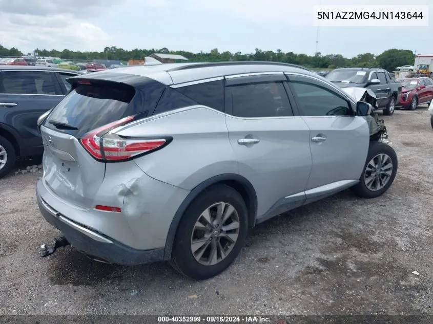 2018 Nissan Murano S/Sl/Sv/Platinum VIN: 5N1AZ2MG4JN143644 Lot: 40352999