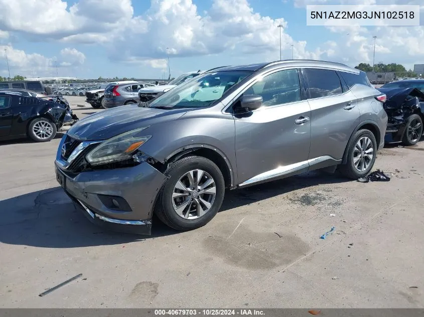 2018 Nissan Murano Sv VIN: 5N1AZ2MG3JN102518 Lot: 40679703