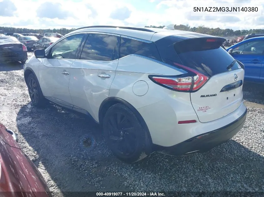 2018 Nissan Murano Sl VIN: 5N1AZ2MG3JN140380 Lot: 40919077