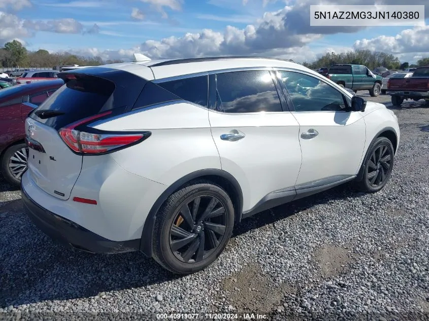 2018 Nissan Murano Sl VIN: 5N1AZ2MG3JN140380 Lot: 40919077