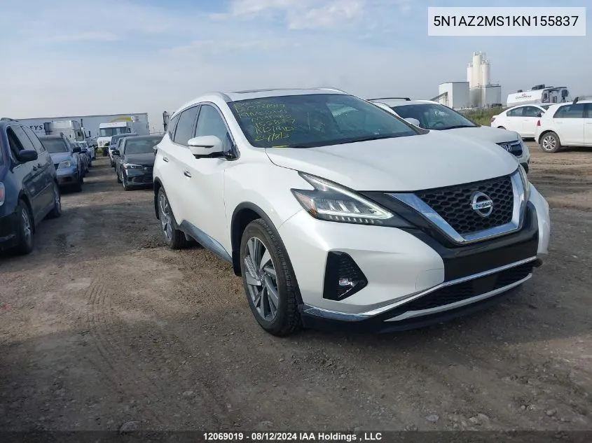 2019 Nissan Murano S/Sl/Sv/Platinum VIN: 5N1AZ2MS1KN155837 Lot: 12069019