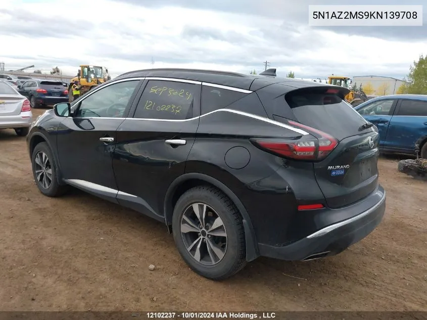 2019 Nissan Murano VIN: 5N1AZ2MS9KN139708 Lot: 12102237