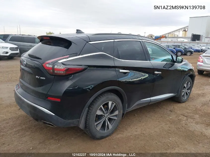 2019 Nissan Murano VIN: 5N1AZ2MS9KN139708 Lot: 12102237