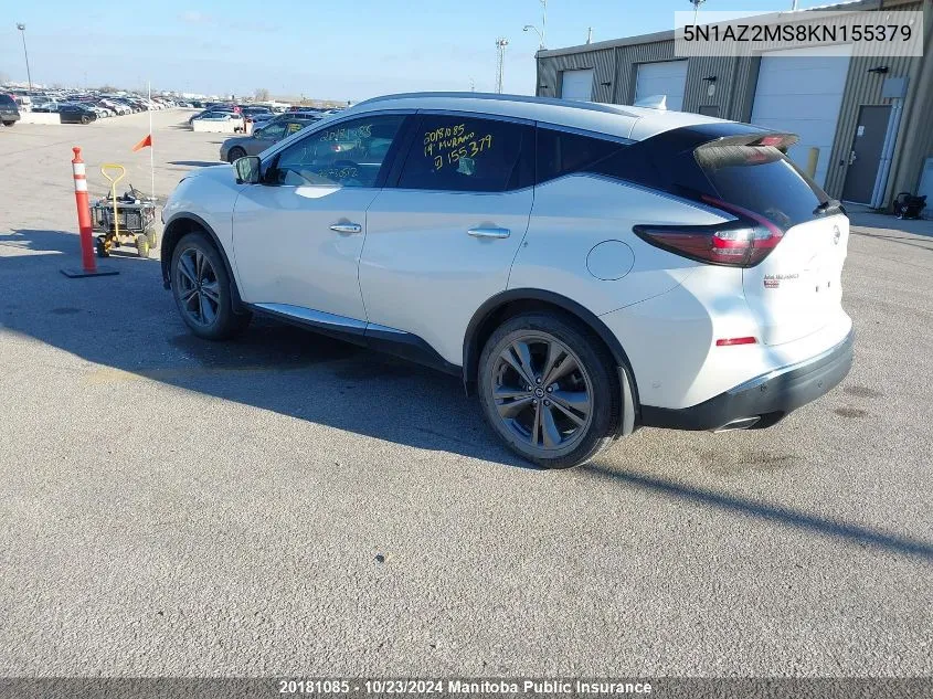 5N1AZ2MS8KN155379 2019 Nissan Murano Platinum