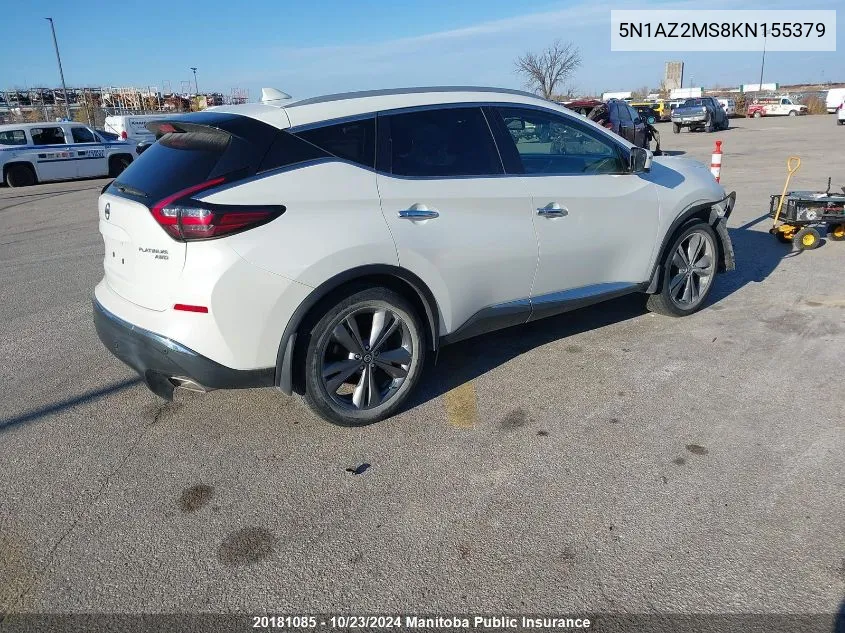 5N1AZ2MS8KN155379 2019 Nissan Murano Platinum