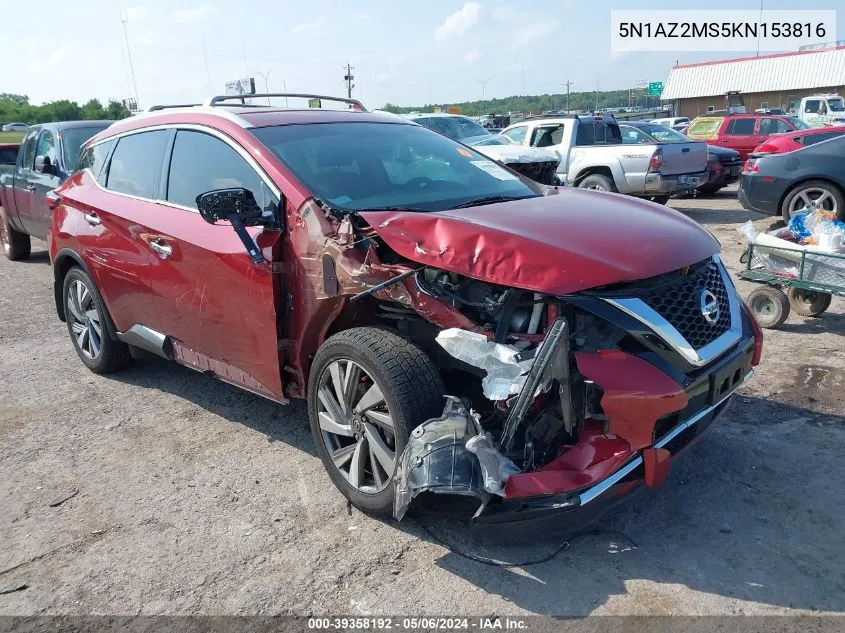 2019 Nissan Murano Sl VIN: 5N1AZ2MS5KN153816 Lot: 39358192