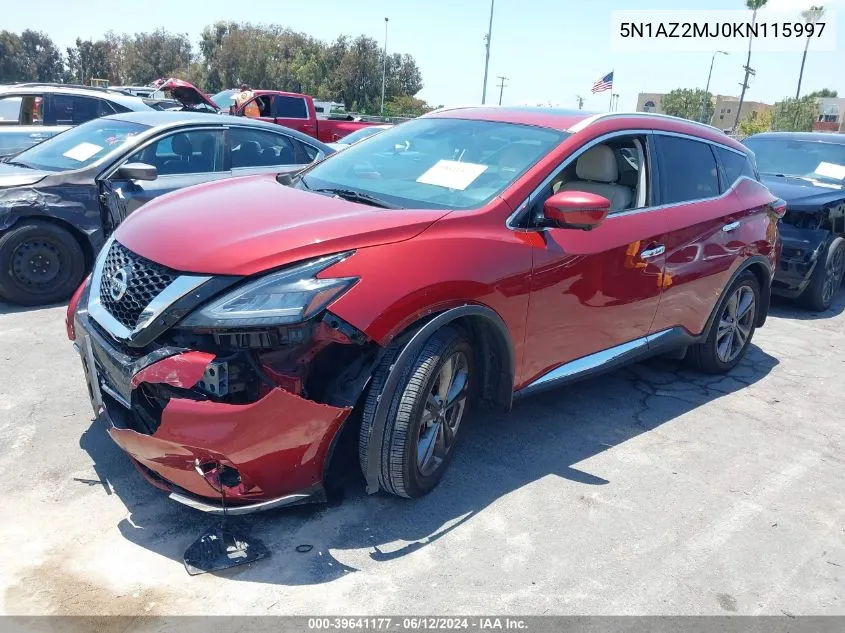 2019 Nissan Murano Platinum VIN: 5N1AZ2MJ0KN115997 Lot: 39641177