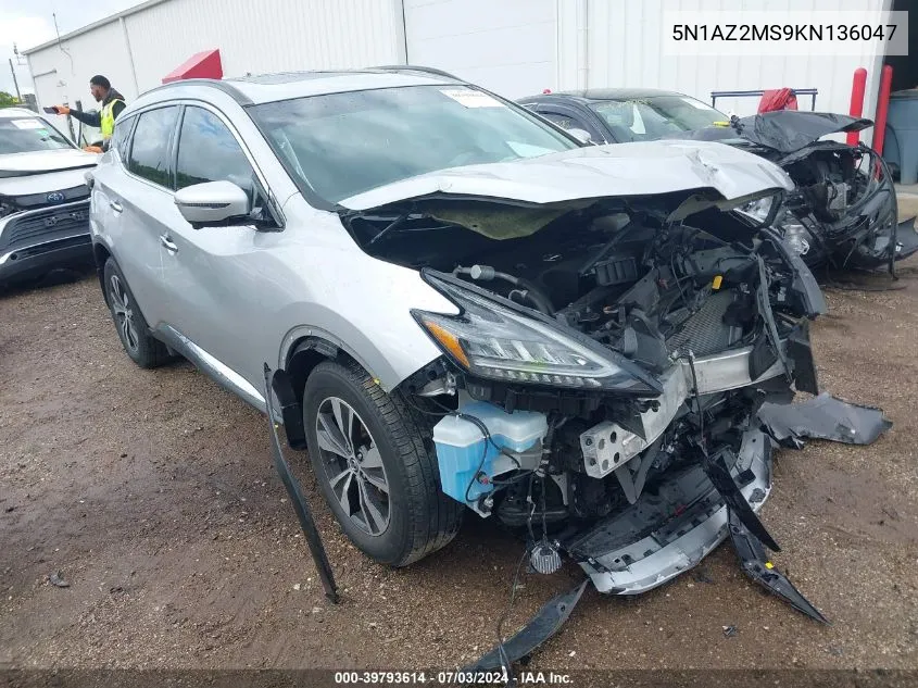 2019 Nissan Murano Sv VIN: 5N1AZ2MS9KN136047 Lot: 39793614