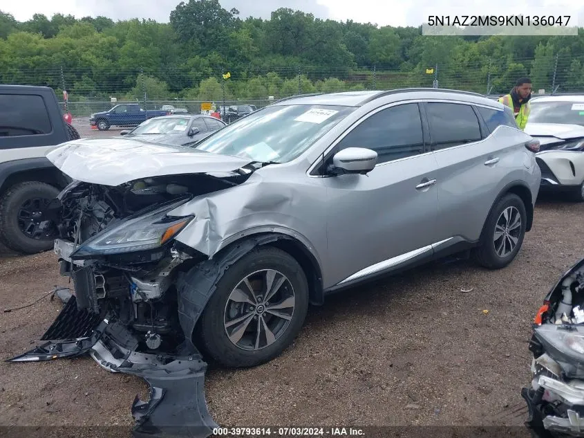 2019 Nissan Murano Sv VIN: 5N1AZ2MS9KN136047 Lot: 39793614