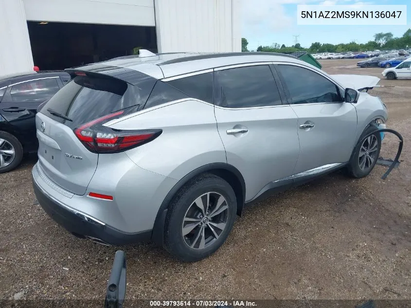 2019 Nissan Murano Sv VIN: 5N1AZ2MS9KN136047 Lot: 39793614