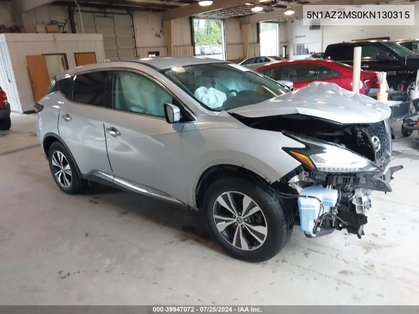 5N1AZ2MS0KN130315 2019 Nissan Murano S