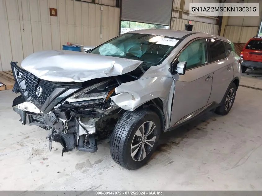 2019 Nissan Murano S VIN: 5N1AZ2MS0KN130315 Lot: 39947072