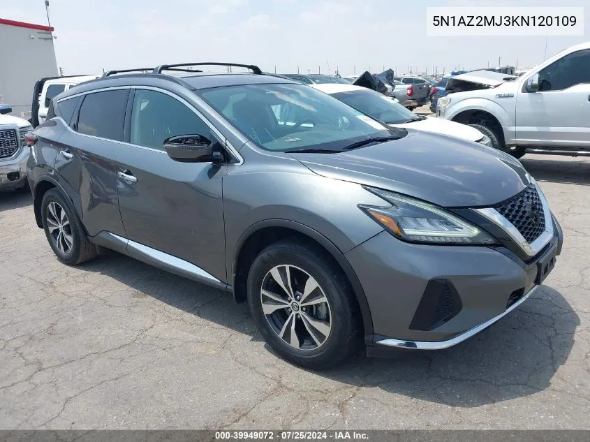 2019 Nissan Murano Sv VIN: 5N1AZ2MJ3KN120109 Lot: 39949072