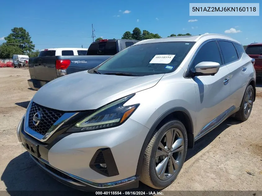 2019 Nissan Murano Platinum VIN: 5N1AZ2MJ6KN160118 Lot: 40118554