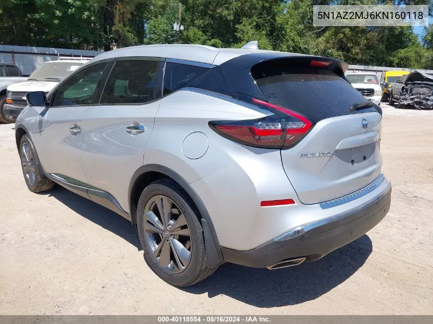 2019 Nissan Murano Platinum VIN: 5N1AZ2MJ6KN160118 Lot: 40118554