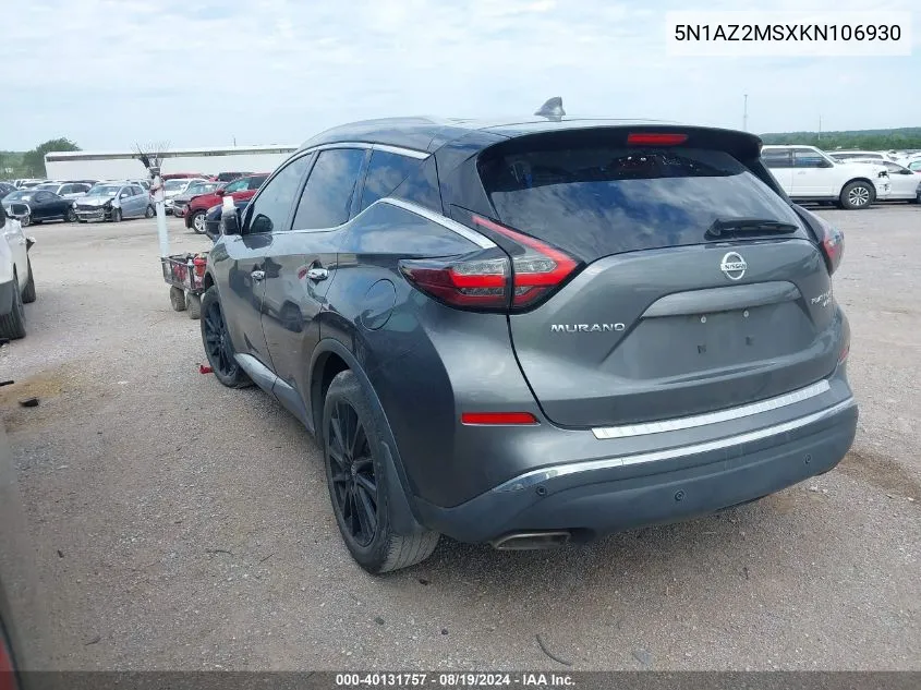 5N1AZ2MSXKN106930 2019 Nissan Murano Platinum