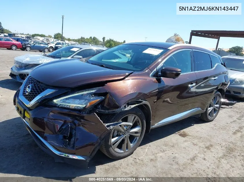 2019 Nissan Murano Platinum VIN: 5N1AZ2MJ6KN143447 Lot: 40251569