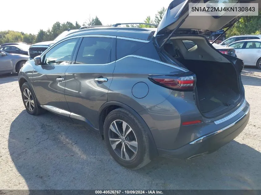 2019 Nissan Murano Sv VIN: 5N1AZ2MJ4KN130843 Lot: 40526767