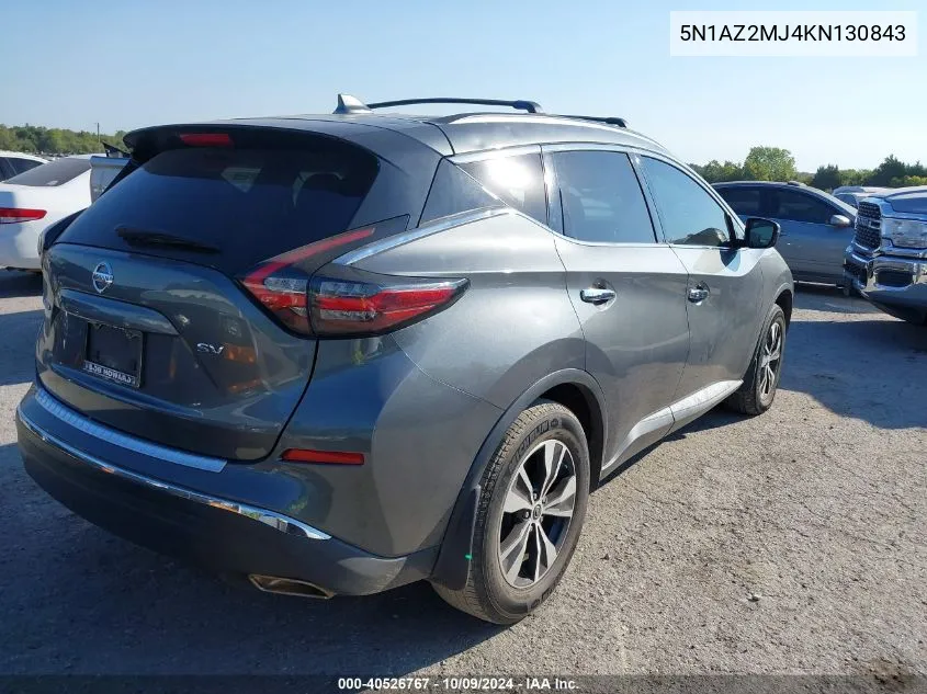 2019 Nissan Murano Sv VIN: 5N1AZ2MJ4KN130843 Lot: 40526767