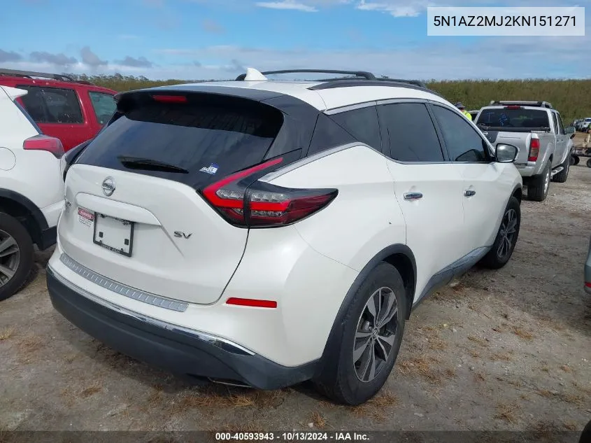 2019 Nissan Murano Sv VIN: 5N1AZ2MJ2KN151271 Lot: 40593943