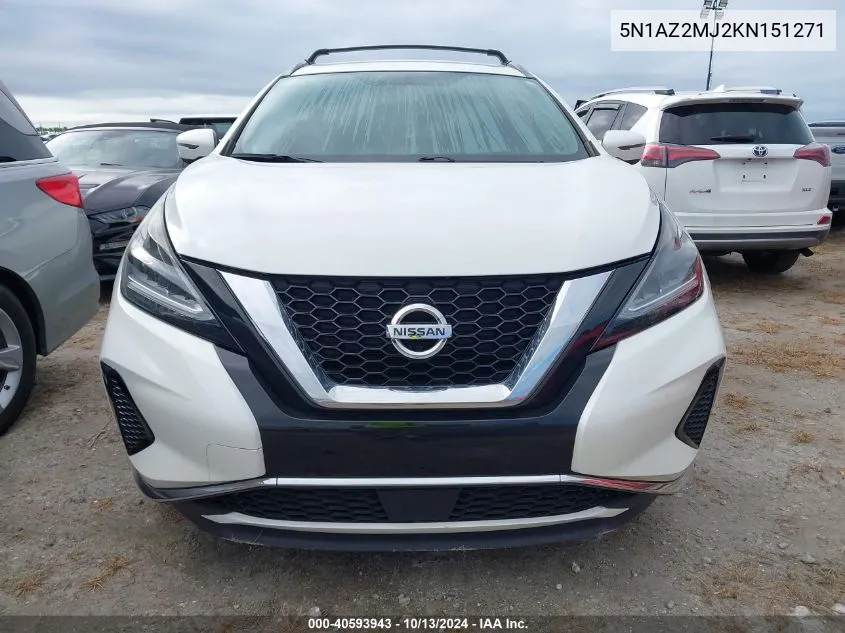 2019 Nissan Murano Sv VIN: 5N1AZ2MJ2KN151271 Lot: 40593943