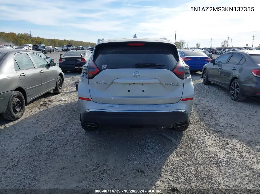 2019 Nissan Murano Platinum VIN: 5N1AZ2MS3KN137355 Lot: 40714739