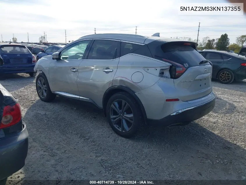 2019 Nissan Murano Platinum VIN: 5N1AZ2MS3KN137355 Lot: 40714739