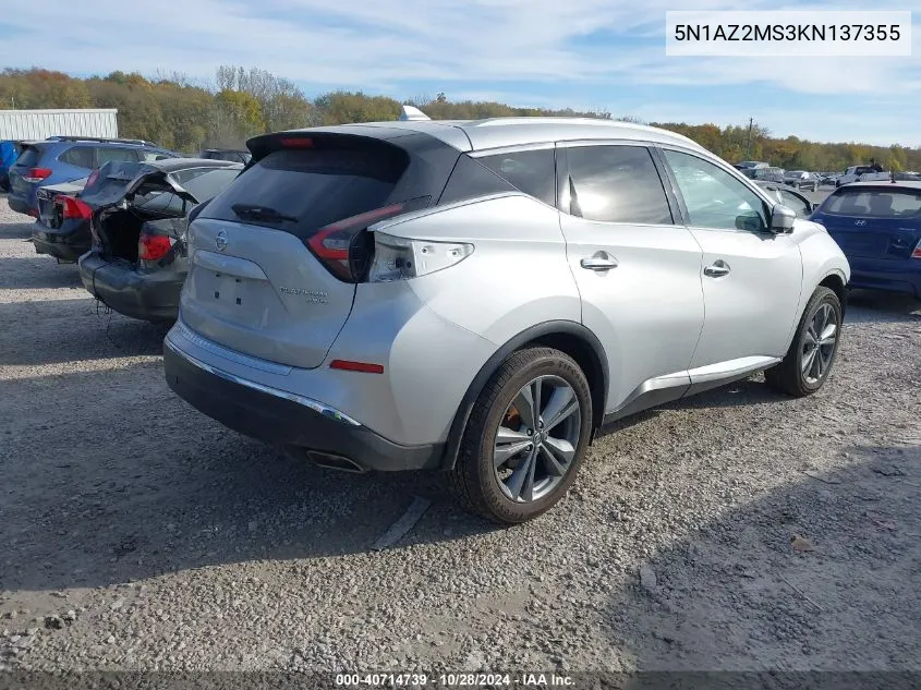 2019 Nissan Murano Platinum VIN: 5N1AZ2MS3KN137355 Lot: 40714739