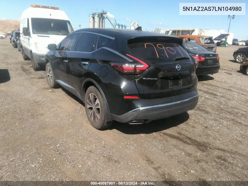 2020 Nissan Murano S Intelligent Awd VIN: 5N1AZ2AS7LN104980 Lot: 40057901