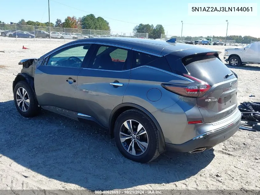 2020 Nissan Murano S Fwd VIN: 5N1AZ2AJ3LN144061 Lot: 40628693