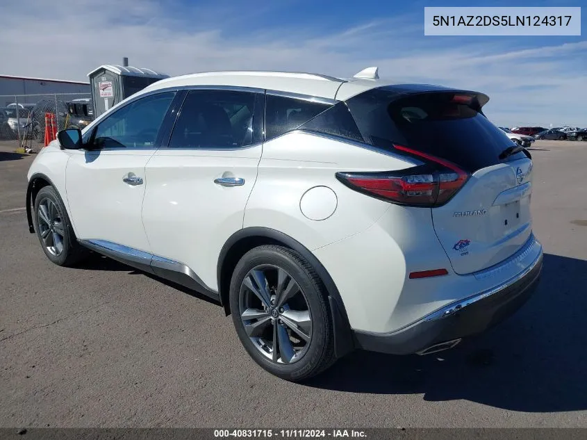 2020 Nissan Murano Platinum Intelligent Awd VIN: 5N1AZ2DS5LN124317 Lot: 40831715