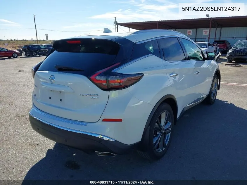 2020 Nissan Murano Platinum Intelligent Awd VIN: 5N1AZ2DS5LN124317 Lot: 40831715