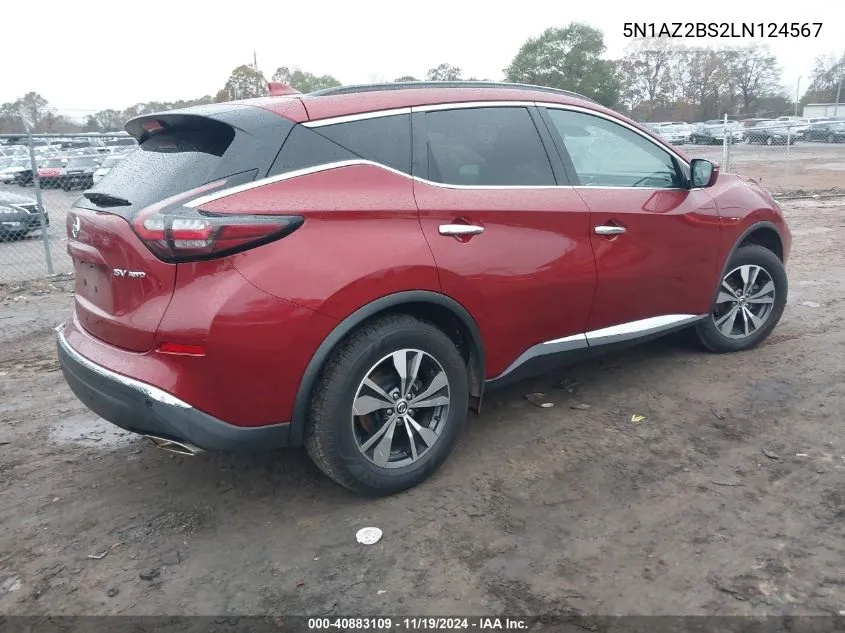 2020 Nissan Murano Sv Intelligent Awd VIN: 5N1AZ2BS2LN124567 Lot: 40883109