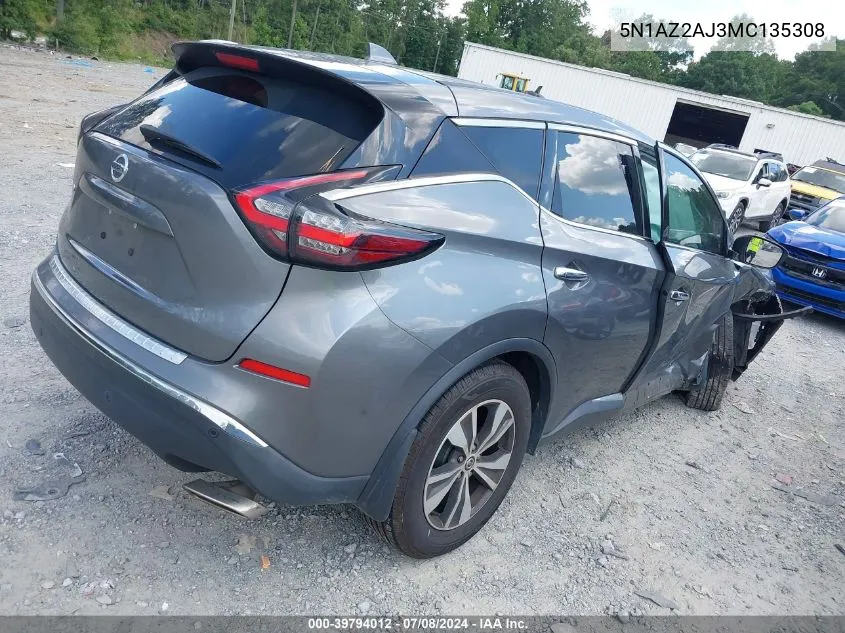 2021 Nissan Murano S Fwd VIN: 5N1AZ2AJ3MC135308 Lot: 39794012