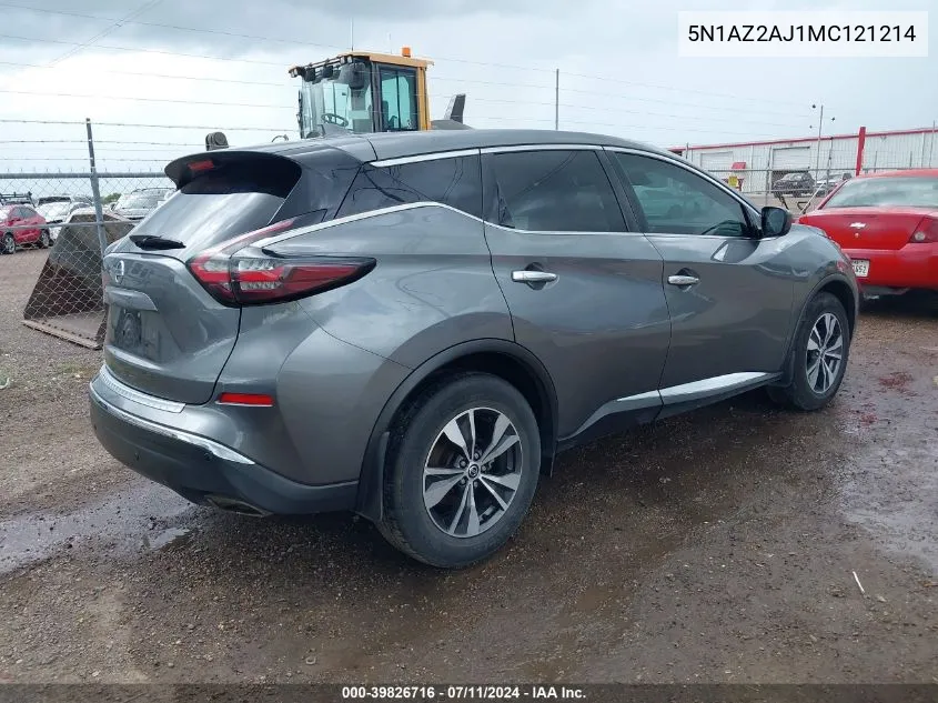 2021 Nissan Murano S Fwd VIN: 5N1AZ2AJ1MC121214 Lot: 39826716