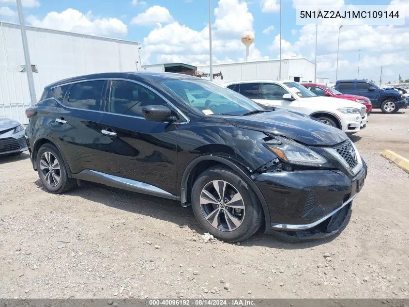 2021 Nissan Murano S Fwd VIN: 5N1AZ2AJ1MC109144 Lot: 40096192