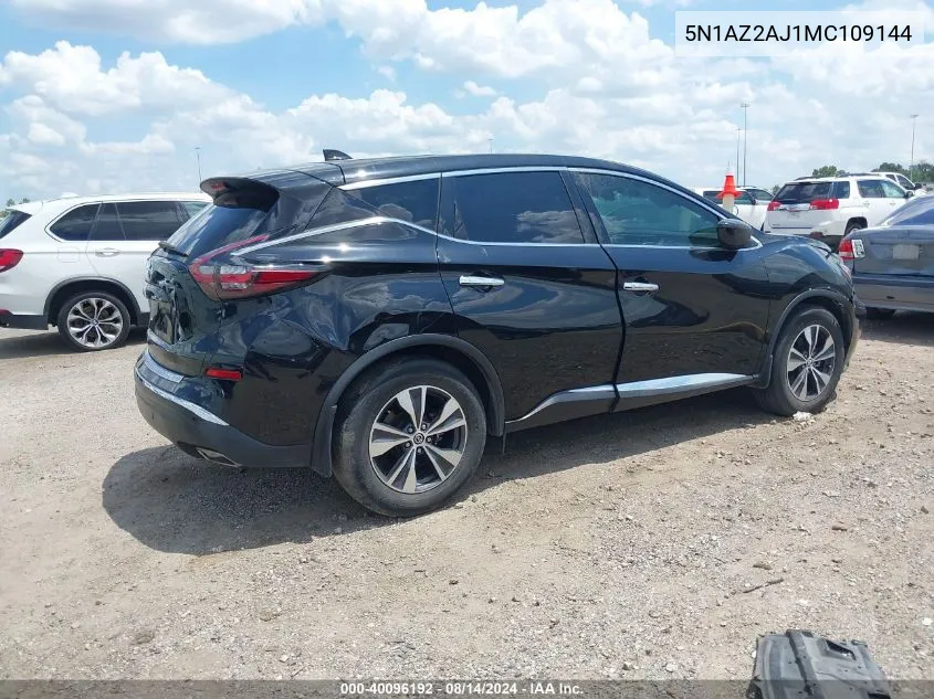 2021 Nissan Murano S Fwd VIN: 5N1AZ2AJ1MC109144 Lot: 40096192