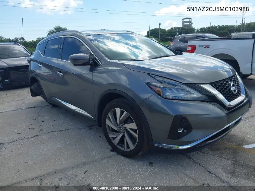 2021 Nissan Murano Sl Fwd VIN: 5N1AZ2CJ5MC103988 Lot: 40102098