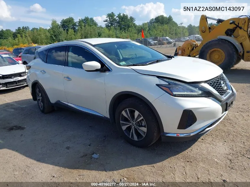 2021 Nissan Murano S Intelligent Awd VIN: 5N1AZ2AS0MC143097 Lot: 40160277