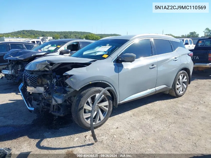 2021 Nissan Murano Sl Fwd VIN: 5N1AZ2CJ9MC110569 Lot: 40436535