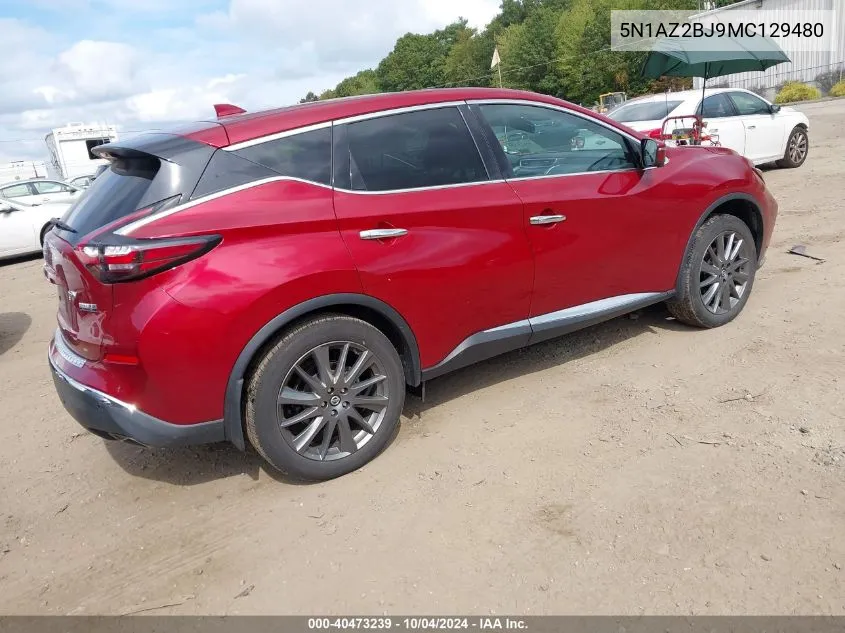 2021 Nissan Murano Sv Fwd VIN: 5N1AZ2BJ9MC129480 Lot: 40473239