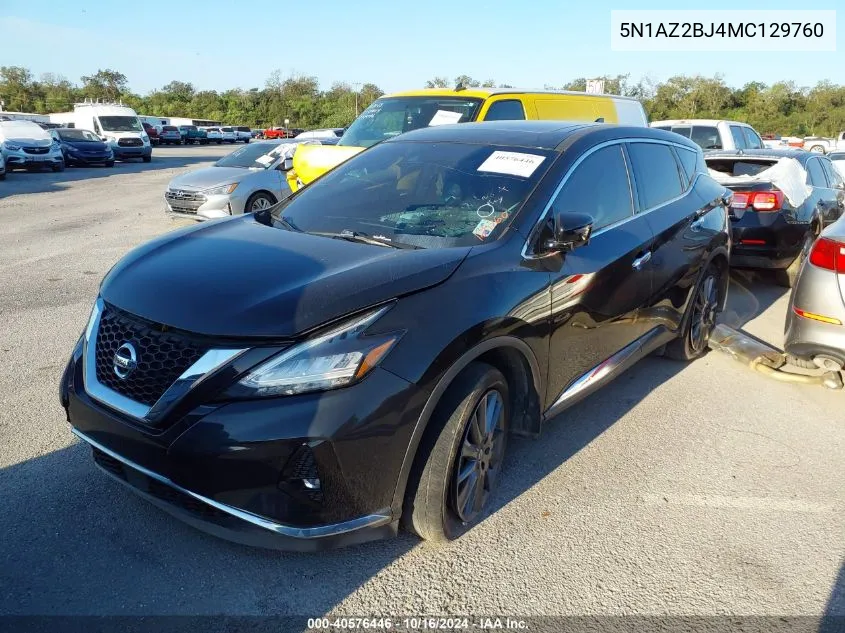 2021 Nissan Murano Sv Fwd VIN: 5N1AZ2BJ4MC129760 Lot: 40576446