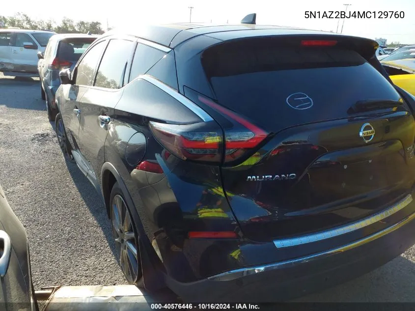 2021 Nissan Murano Sv Fwd VIN: 5N1AZ2BJ4MC129760 Lot: 40576446