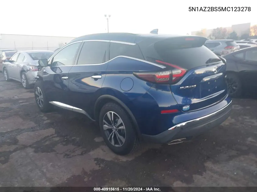 2021 Nissan Murano Sv Intelligent Awd VIN: 5N1AZ2BS5MC123278 Lot: 40915615